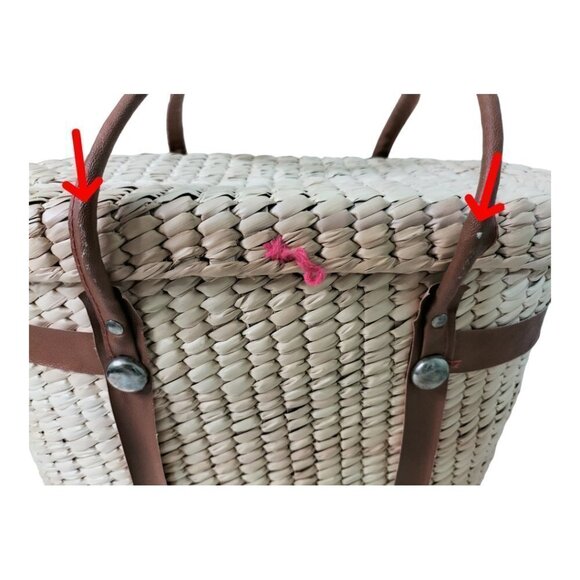 (#447) Vintage Straw Leather Trim Handbag - Picture 8 of 8